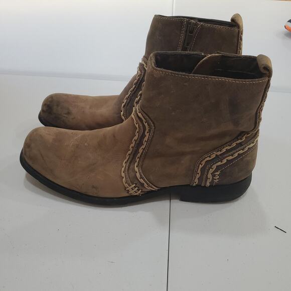 Bed Stu Boots Mens Size 10 Brown Leather Ankle Side Zip Whipstitch Distressed - Picture 3 of 11